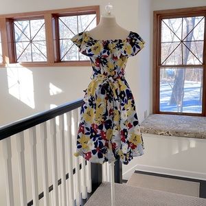 Zara Off-Shoulder Dress, S.  Cotton-linen blend